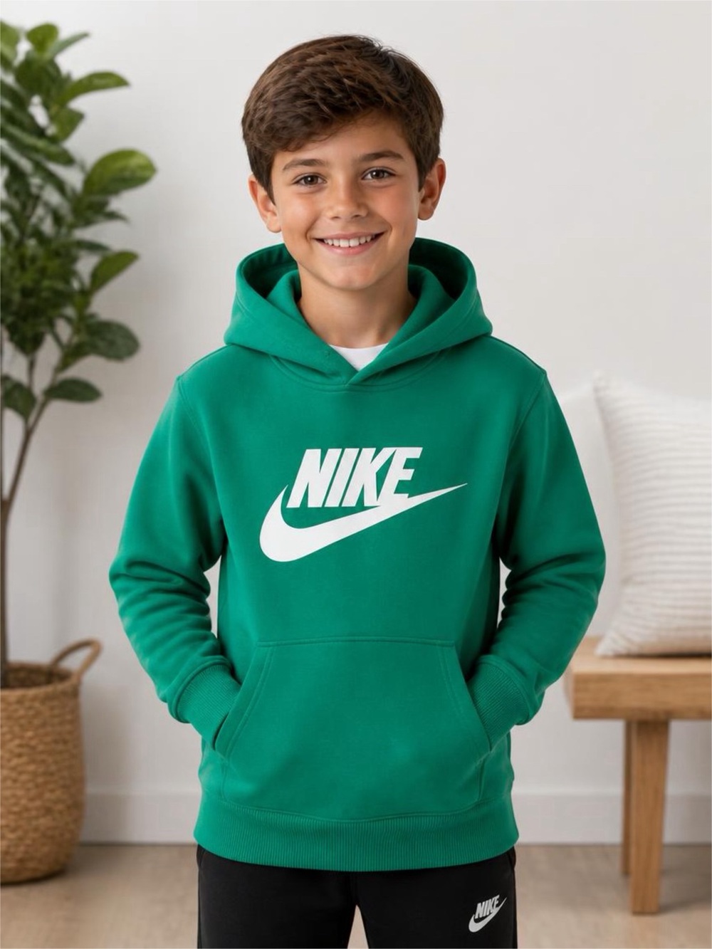 Nike Kids Green Hoodie with White Swoosh Logo